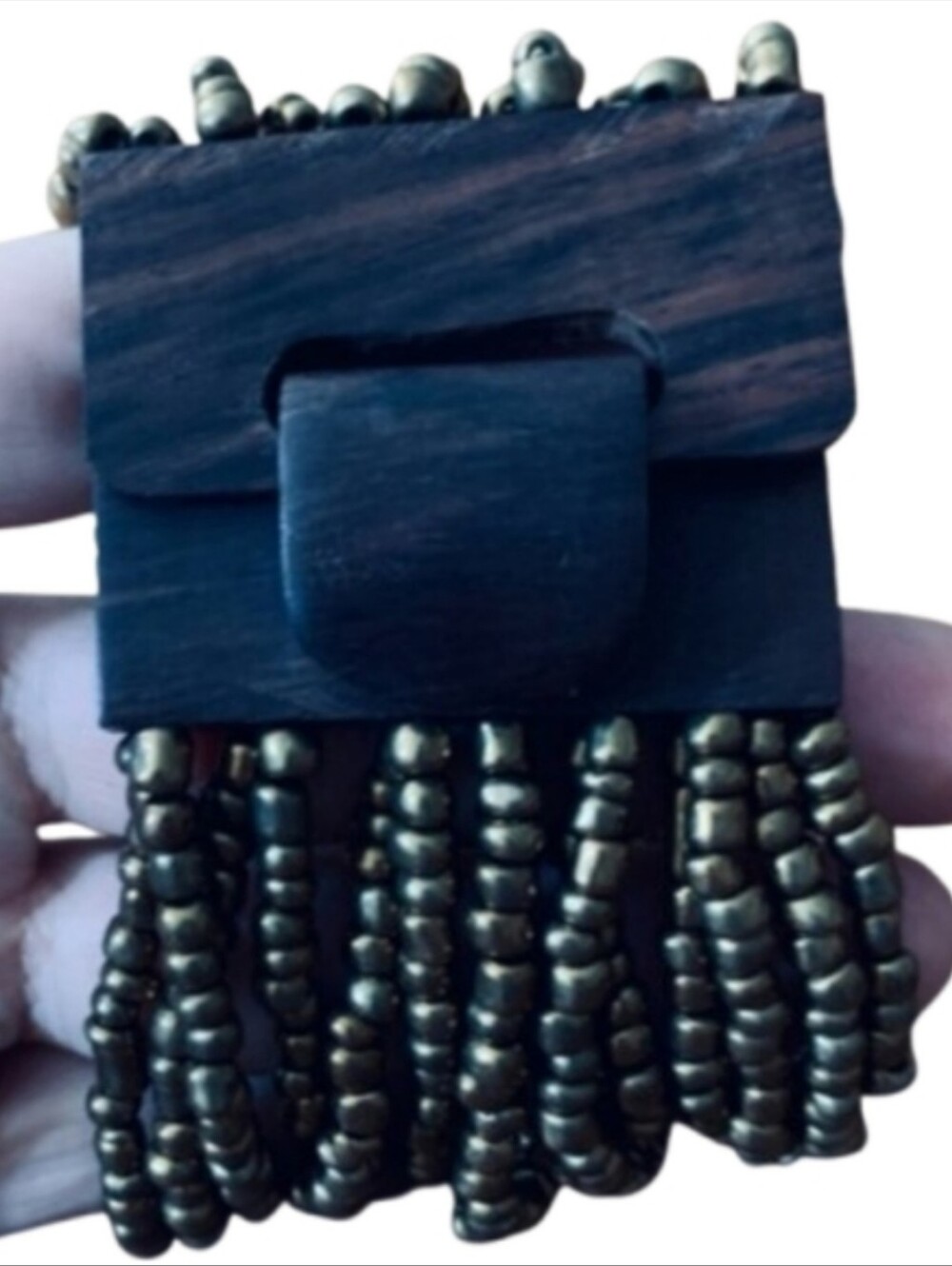 Morocco Carved Chunky Wood Clasp Bracelet Bronze Beads Chunky Brown Bead Cuff